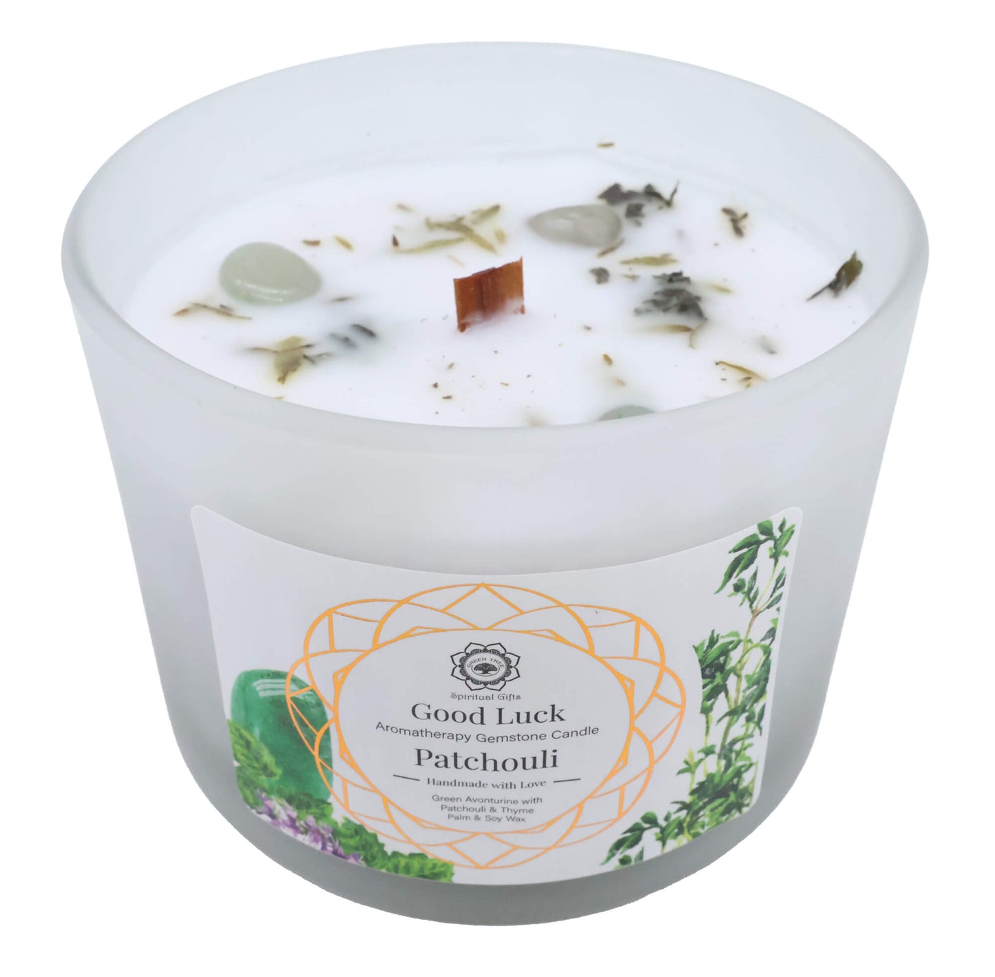 Bougie 'Bonne Chance' Aventurine Verte + Patchouli